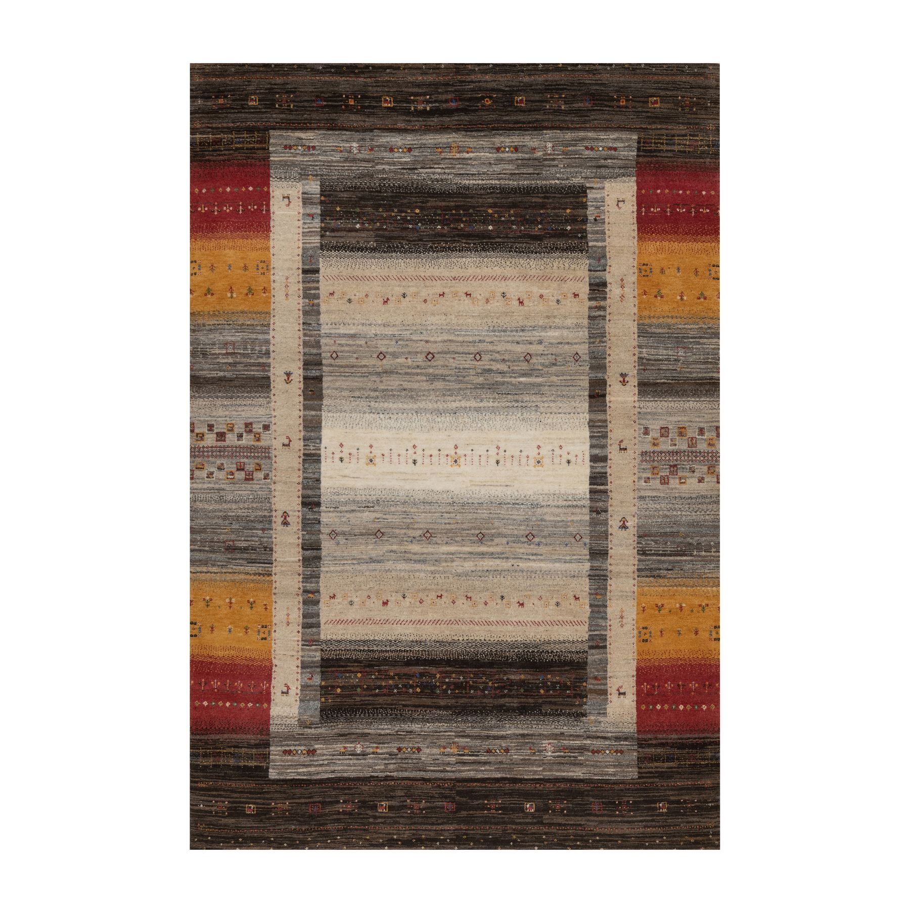 Chocolate Brown, Modern, Lori Buft Gabbeh with Small Animal and Human Figurines, Thick and Plush, Pure Wool, Hand Knotted, Oriental Rug